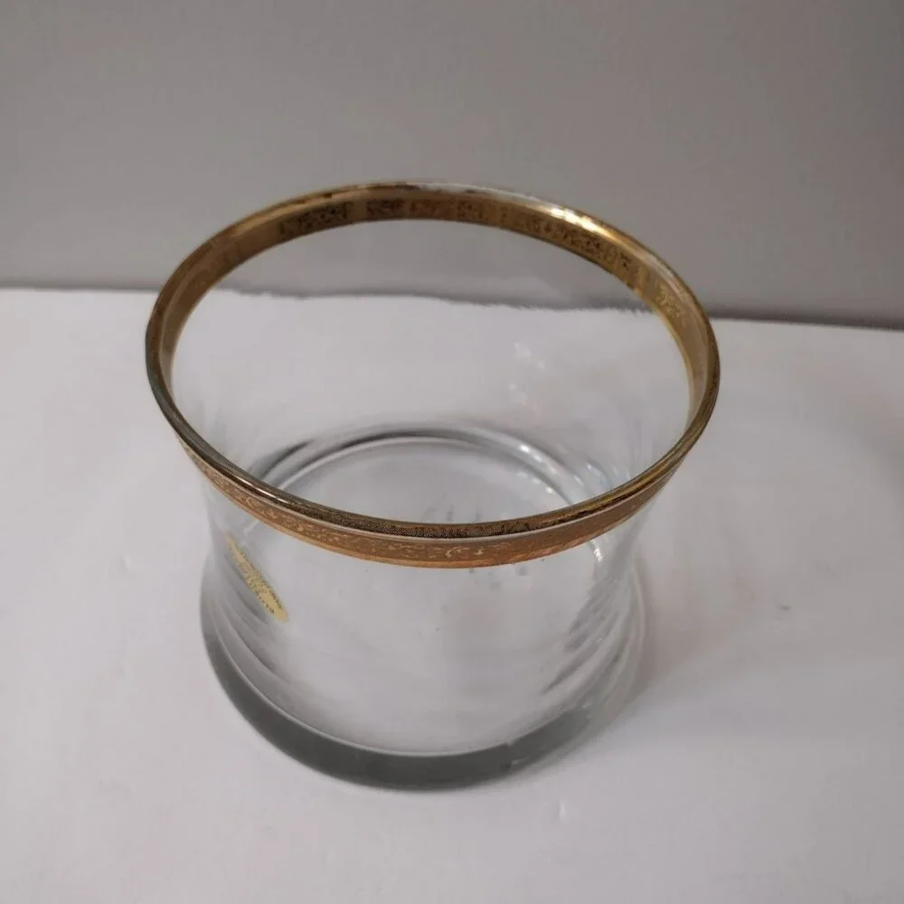 Vintage CELLINI Blown Crystal Bowl / Glass Ice Bucket, 24Kt Gold Trimmed Rim 6